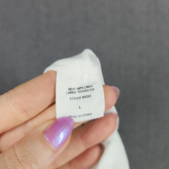 M Rena Linen Pants Women's Sz Large Blend Wide Slit Leg Distressed Look USA Made - Picture 9 of 12